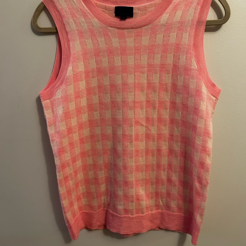J. Crew Pink and Cream Cashmere Checkered Vest Size Medium